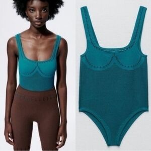 ZARA // limitless contour collection teal super soft & stretchy bodysuit